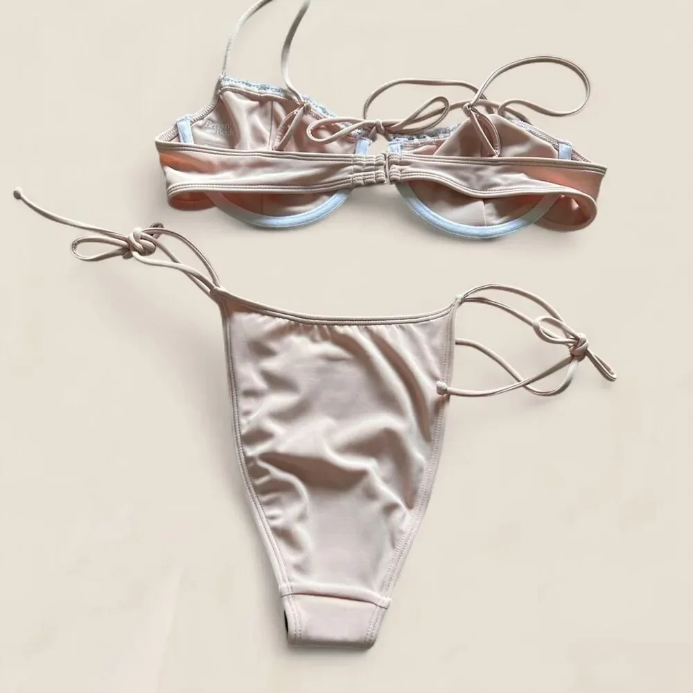 PacSun Beverly & Beck blush pink underwire crochet bikini set size small NWT
